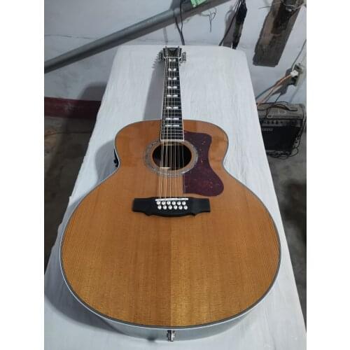 Free shipping upgrade ebony F512 guitar natural solid cedar jumbo acoustic electric solid guitar guild style 12 string guitars