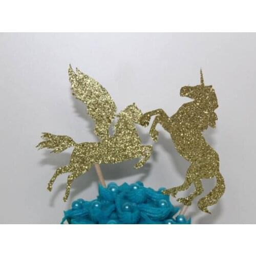 Glitter gold flying Unicorn first Birthday Cupcake Toppers wedding baptism Gender Reveal Party Decor food treats toothpicks