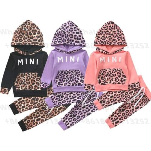 Kids Girls Leopard Long Sleeve Pullover Tops Leopard Pants 2pcs Cotton Outfits Clothes New Years 2021 Infant Clothing Set