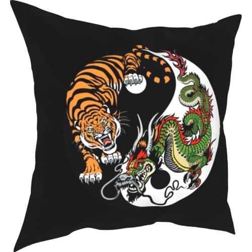 Yin Yang Tai Chi Dragons And Tiger Tattoo Pillows House Cat Wild Animal Traditional Chinese Pillows Case Pillows 40*40cm