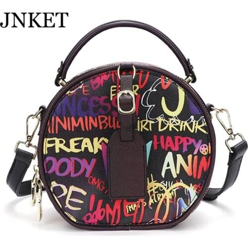 JNKET New Womens Graffiti Shoulder Bags Round Bag Handbag Crossbody Bags Circle Bag