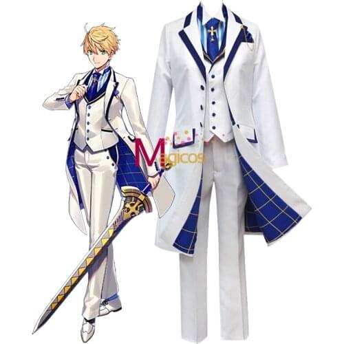 Fate Grand Orde Arthur Pendragon Cosplay Costume Saber King FGO Outfit White Rose King of Knights Costumes For man