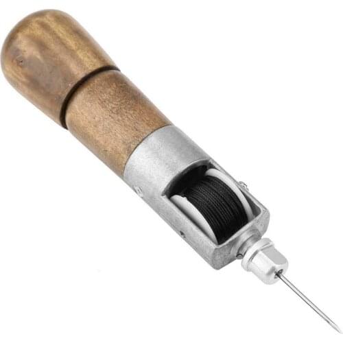 Leathercraft Lock Stitch Sewing Awl Thread Kit Needles Stitch Leather Fabric Grocery with 2 Needles Black Thread