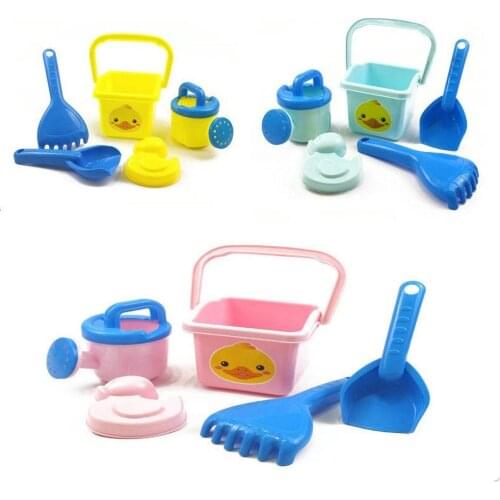 5Pcs Summer Kids Cartoon Bear Duck Bucket Rake Shovel Animal Mold Watering Can Outdoor Beach Sand Water Play Cart Toy Set