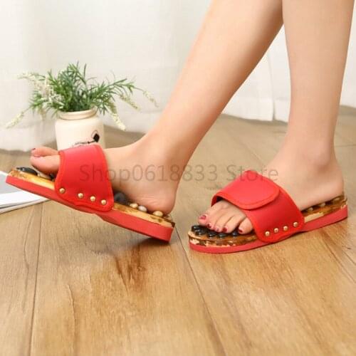 Acupressure Massage Slippers with Natural Stone, Therapeutic Reflexology Sandals Foot Acupoint Massage Shiatsu Arch Pain