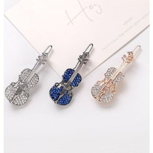 Fashion Alloy Rhinestones Violin Hair Clip Sweet Hairpins Cute Crystal Rhinestone Headwear Clips Barrette Hair Accessories