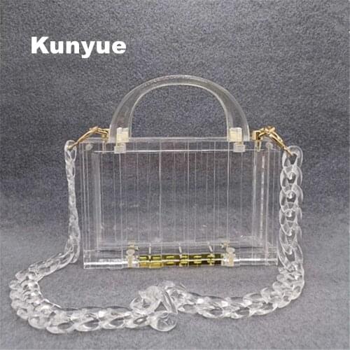 Trendy Clear Chains Acrylic Clutch Purse Elegant Top Handle Transparent Evening Bags Wedding Party Prom Chic Lucite Hard Handbag