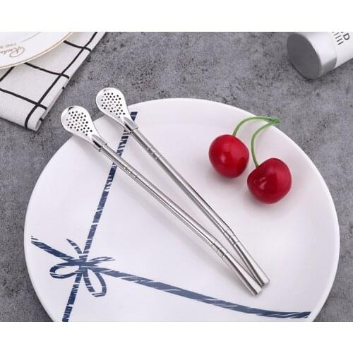 New Home Stainless Steel Drinking Straw Spoon Tea Filter Straws Reusable Tea Tools Bar Accessories W9213