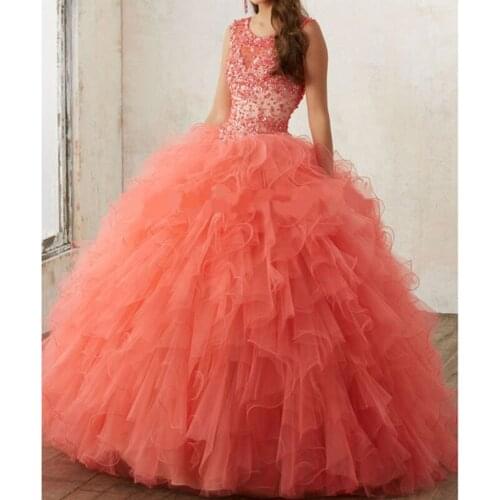 New Arrival Sweet 16 Dresses luxurious Beading with Crystal Ball Gowns Cap Sleeve Scoop Quinceanera Dresses 2020 for 15 years