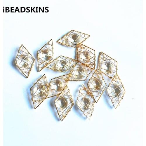 New arrival! 34x19mm 50pcs/lot kc gold color iron wire enlace charm rhombus-shape beads for jewelry DIY ( as shown)