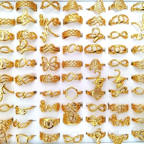 Wholesale Mix 50pcs/lot Luxurious Gold Hollow Ring For Women Jewelry Accessories Wedding Party Ring Gift Female Bagues Bijoux