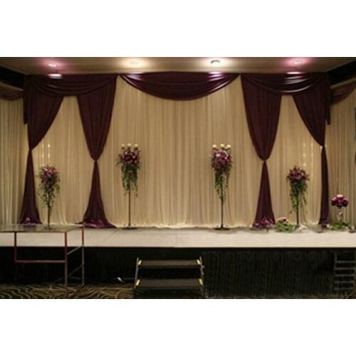 Romantic Wedding 3mx6m stage backdrop decoration stage background with Beatiful Swag wedding stage curtain