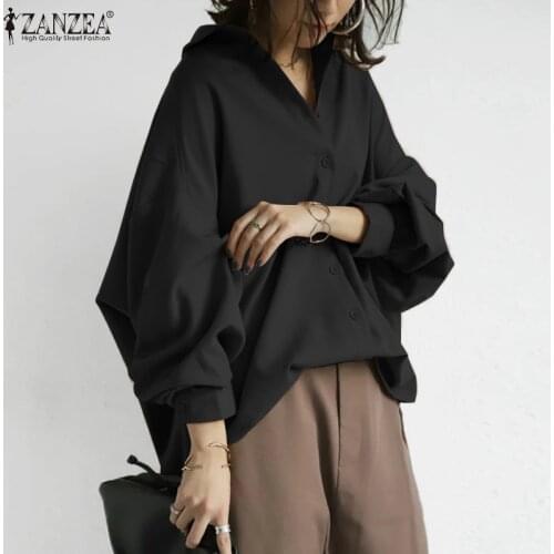ZANZEA Women Spring Long Sleeve Lapel Neck Solid Shirts Fashion Buttons Down Shirt Tunic Casual Work Blusas Oversized Loose Tops