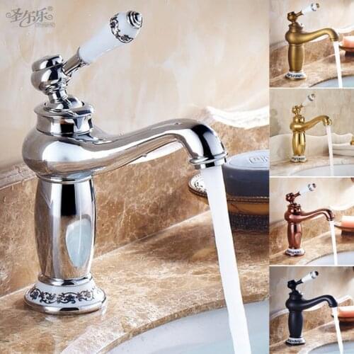 Kitchen Faucets Brass Polished Brushed Rose Gold/black Basin Faucet Blue White Porcelian Single Handle Sink Mixer Taps Hot Cold