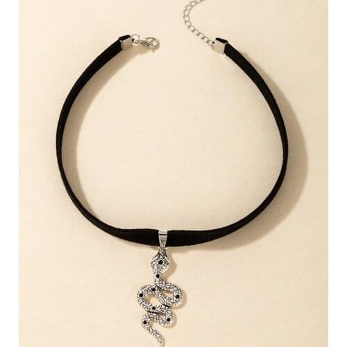 Vintage Silver Colour Snake Choker Black Velvet Serpent Necklace Stretch Ribbon Big Pendant Jewelry Fashion Women Gifts
