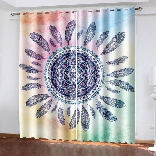 Living Room Shading Decorative Curtain Round Dream Catcher Pattern Home Textile Decoration Bedroom Perforated Curtains
