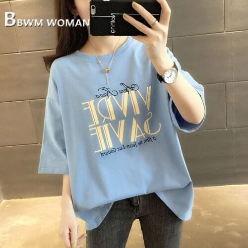 Plus Size 2019 Long Women T Shirt Korean Half Sleeve Female Tee Shirts