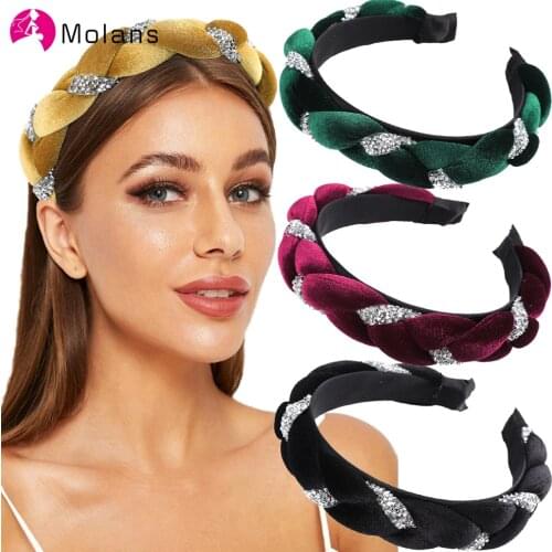 Molans Fashion Women Hairband Velvet Rhinestone Braided Headband Girl Hair Hoop Bezel Headdress Twist Hair Band Hair Accessories