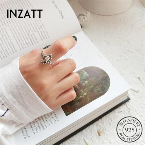 INZATT Genuine 925 Sterling Silver Design Gothic Vintage Oval Openwork Ring Female Fashion Jewelry Minimalist Accessories