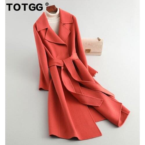 Double sided tweed cashmere coat womens off-season Korean Hepburn wind long tweed small coat slim fit lace up thick