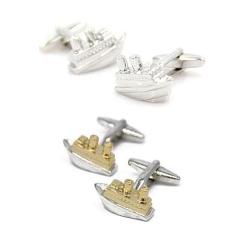 10pairs/lot Gold Silver Plating Steamer Ship Cufflinks Cruise Ship Steamship Cufflinks Steam Boat Cuff Links Mens Jewelry