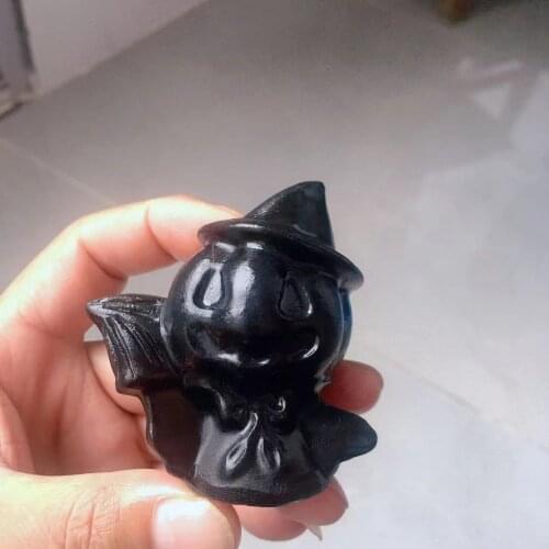 130g+ 1PC Natural obsidian pumpkin carved quartz hat crystal skull