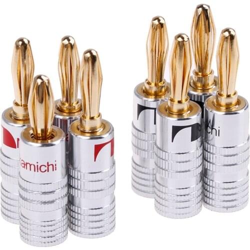 2pairs 24K Gold Plated Speaker Banana Plug Audio Jack Connector 4pcs