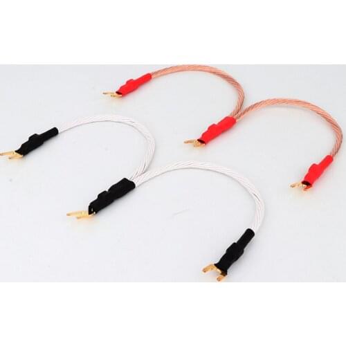 2Pices High Purity Hifi 8TC Twist Speaker Jump Bridge Cable With Gold Plated 1Spade to 2Spade
