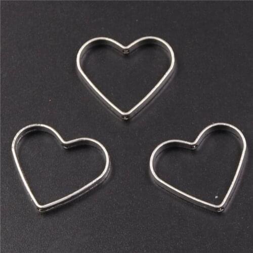 20pcs Silver Plated Perforated Heart Charm Retro Necklace Earrings Pendants DIY Metal Jewelry Handicraft Making 25*20mm A308
