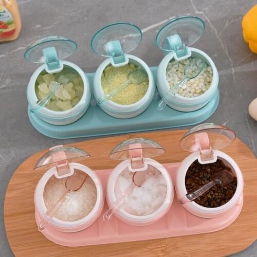 3/4pcs Kitchen Spice Box With Spoon Pepper Salt Seasoning Organizer Soy Sauce Sugar Condiment Storage Jar Kitchen Organizer