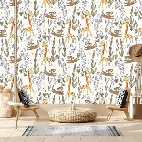 3d Custom Jungle Animals Giraffe 3d Wallpapers for Kids Bedroom Non Woven Walls Paper In Rolls Removable Vinyl Murals Stickers