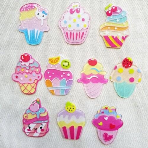50pcs Mixed Cartoon Lovely Pink Cupcake Ice Cream Flatback Planar Resin Cabochon DIY Crafts Embellishments for Hair Bow Centers