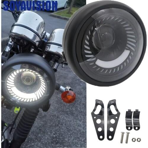 6.5 LED Motorcycle Headlight Headlamp Bracket Angel Ring Hi&Lo Beam Bulb for Sportster Cafe Racer Bobber