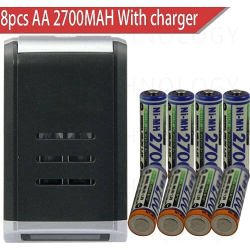 8PCS/lot FOR SANYO 1.2V AA 2700mAh Rechargeable battery + 4 slots AA AAA battery charger CAN charge alkaline NiMH NiCd battery