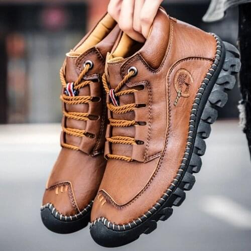 Nice Autumn Men Boots Fashion Men Microfiber PU Leather Waterproof Casual Ankle Boots Handmade Non Slip Brand Men Shoes Size 48