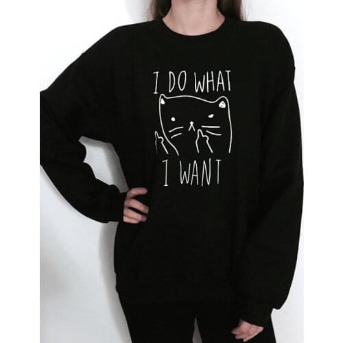 Letter Harajuku Jumper i do what i want Sweatshirt Graphic Girl Cute Hoodies Cat Printed Pullover Unisex Hip Hop Crewneck