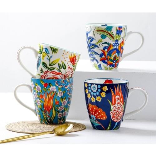 European and American Ceramic Water Cup Hand-painted Large-capacity Embossed Mug Office Small Fresh Cup Gift Drinkware