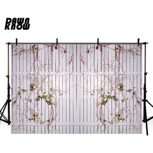 DAWNKNOW White Wood Fence Photography Background Photographic Vine Backdrops Wedding Photo Studio Children Photocall lv1507