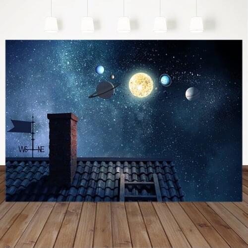Universe Flash Starry Sky Photography Backdrops Roof Red Brick Chimney Children Birthday Photo Props Studio Booth Background