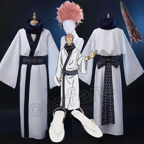Anime Jujutsu Kaisen Ryomen Sukuna Cosplay Costume Japanese Sukuna Ryomen Kimono Fancy Suit Outfits Halloween Uniforms Shoes Wig