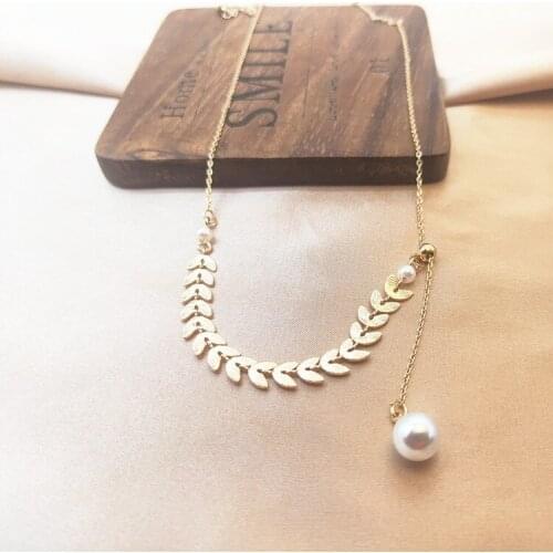 RUIYI Cool wind wheat Tassel Necklace womens fashion net red simple pearl pendant short clavicle neck chain (XL4002)