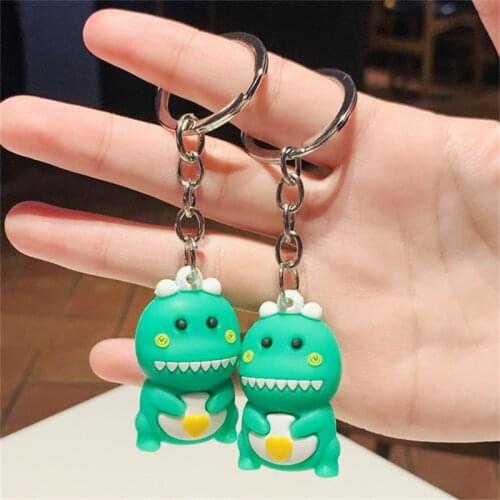 Fashion Cute Cartoon Little Dinosaur Keychain PVC Key Chain For Women Girls Bag Charm Key Ring