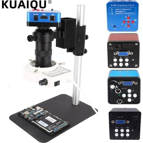 KUAIQU Monocular Microscope Digital Camera HDMI VGA 38MP 1080P Lens With LED Light Workbench Stand Repair Phone Soldering