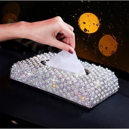 Tissue Boxes set with diamond crystal car creative paper box car paper towel automotive supplies