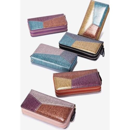 New Womens wallet Shiny Wallet dual zippers leather Wallet Womens purses mobile phone Purse Female Coin Purse Carteira Feminina