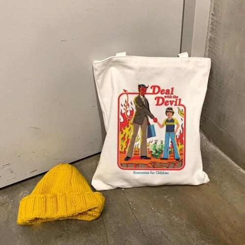 Death Evil Devil Printing Harajuku Casual Female Shoulder Canvas Bag ins Large Capacity Tote Bag Reusable Ladies Shopping Bags