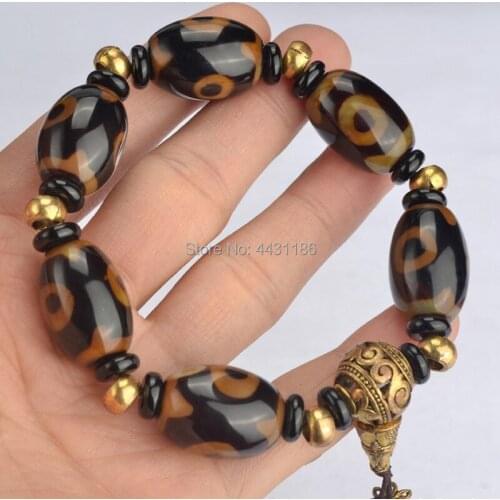 Nature Chalcedony Tibetan Dzi Bead Amulet Tianzhu Bracelet Handmade Lucky Ornament*Free Gift Box