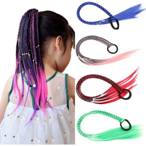 Girls Colorful Wigs Ponytail Hair Ornament Headbands Rubber Bands Beauty Hair Bands Headwear Braid Kids Gift Hair Accessories