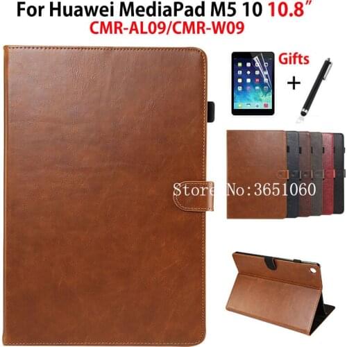 Luxury Case Cover For Huawei MediaPad M5 10.8 inch CRM-AL09 CRM-W09 Smart Cover Funda Tablet PU Leather Stand Shell+Film+Pen