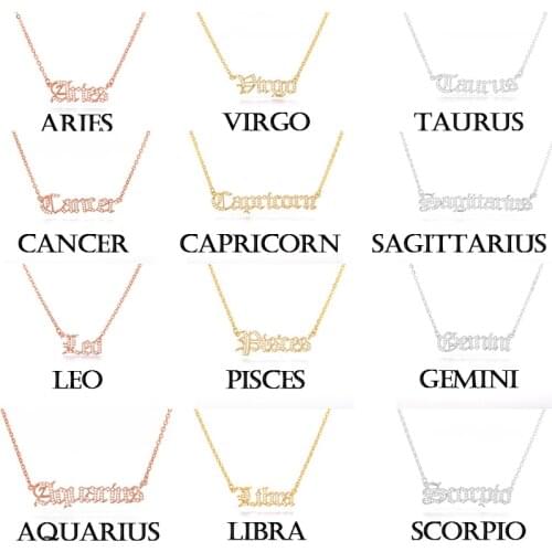 Constellation Zodiac Libra Aquarius Necklace Jewelry for Women Antique Style Designed Letter Necklaces Birthday Gift